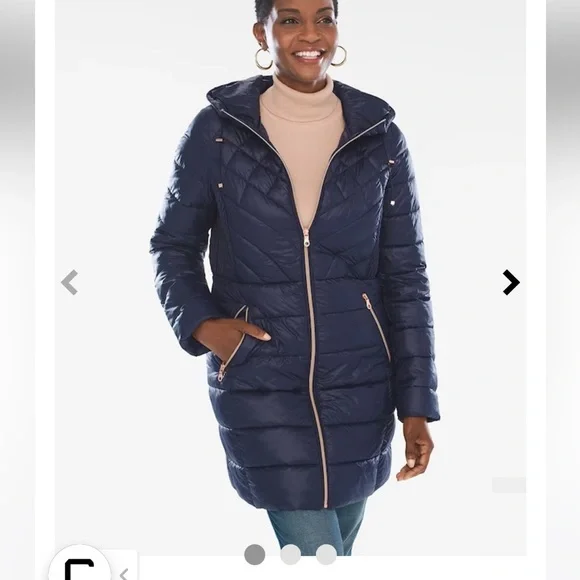 Chico’s packable puffer jacket maroon size m